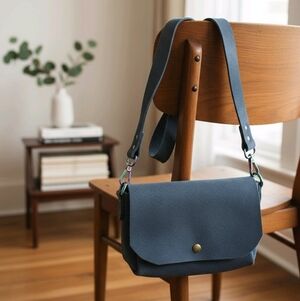 Chic Blue Suede Crossbody Bag Hand Made